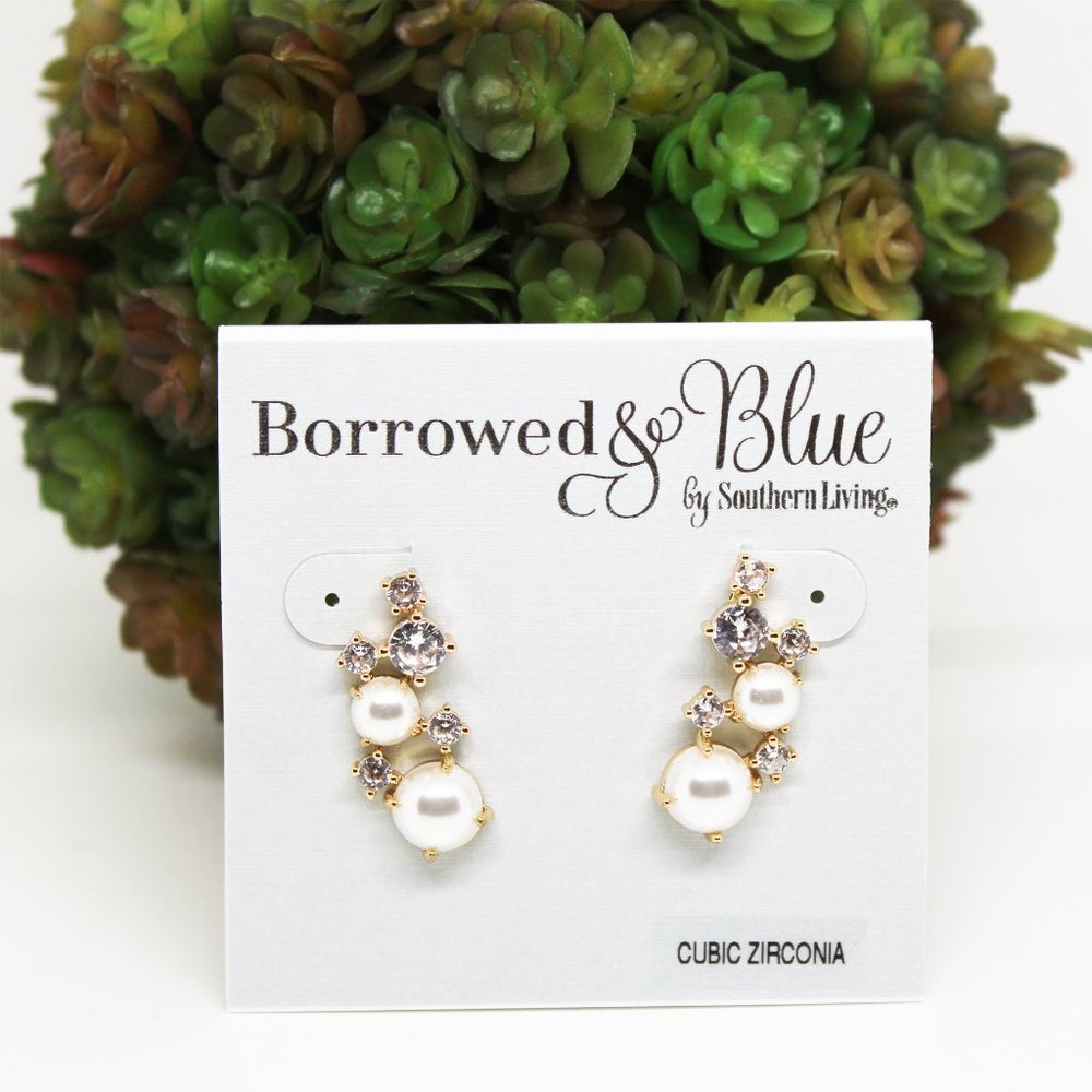 Borrowed & Blue by Southern Living Crystal and Pearl cluster earrings